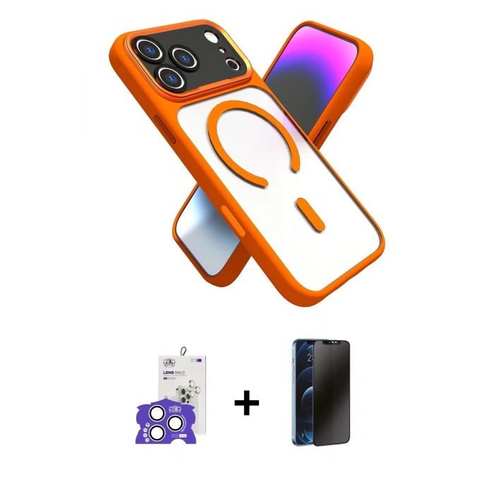 MARSİLYAN™- iPhone 17 Pro Max Kılıf Nova Yansıma Serisi - Siyah 3D Antistatik Hayalet Cam Ekran Koruyucu + Bilvis Titan Kamera Lens - GS