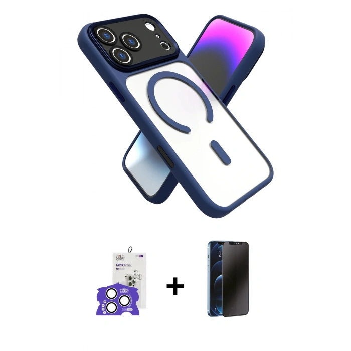 MARSİLYAN™- iPhone 17 Pro Max Kılıf Nova Yansıma Serisi - Siyah 3D Antistatik Hayalet Cam Ekran Koruyucu + Bilvis Titan Kamera Lens - GS