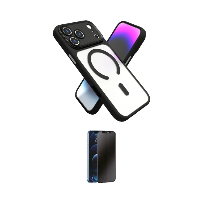 MARSİLYAN™- iPhone 17 Pro Max Kılıf Nova Yansıma Serisi - Siyah 3D Antistatik Hayalet Cam Ekran Koruyucu