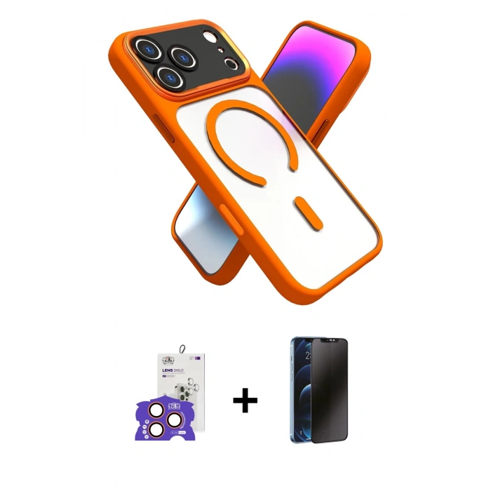 MARSİLYAN™- iPhone 17 Pro Max Kılıf Nova Yansıma Serisi - Siyah 3D Antistatik Hayalet Cam Ekran Koruyucu + Bilvis Titan Kamera Lens - TU