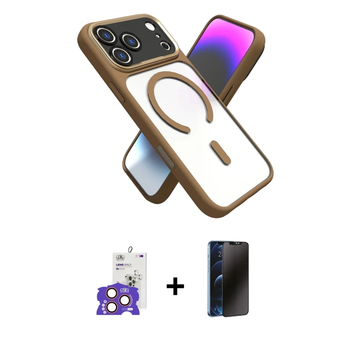 MARSİLYAN™- iPhone 17 Pro Max Kılıf Nova Yansıma Serisi - Siyah 3D Antistatik Hayalet Cam Ekran Koruyucu + Bilvis Titan Kamera Lens - TU