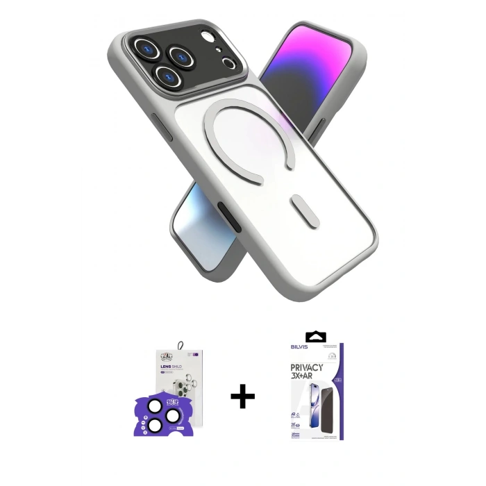 MARSİLYAN™- iPhone 17 Pro Max Kılıf Nova Yansıma Serisi - Siyah Bilvis 3X AR Hayalet Cam Ekran Koruyucu + Bilvis Titan Kamera Lens - LT