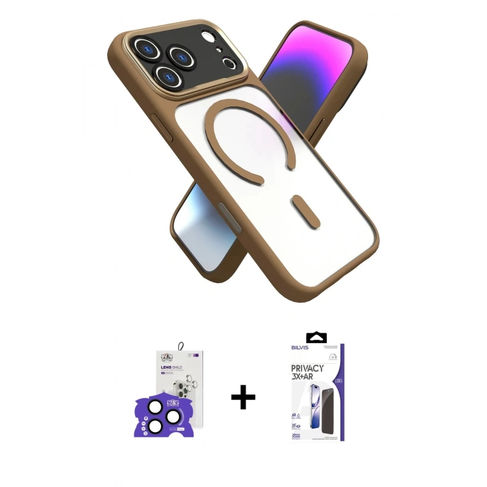 MARSİLYAN™- iPhone 17 Pro Max Kılıf Nova Yansıma Serisi - Siyah Bilvis 3X AR Hayalet Cam Ekran Koruyucu + Bilvis Titan Kamera Lens - LT