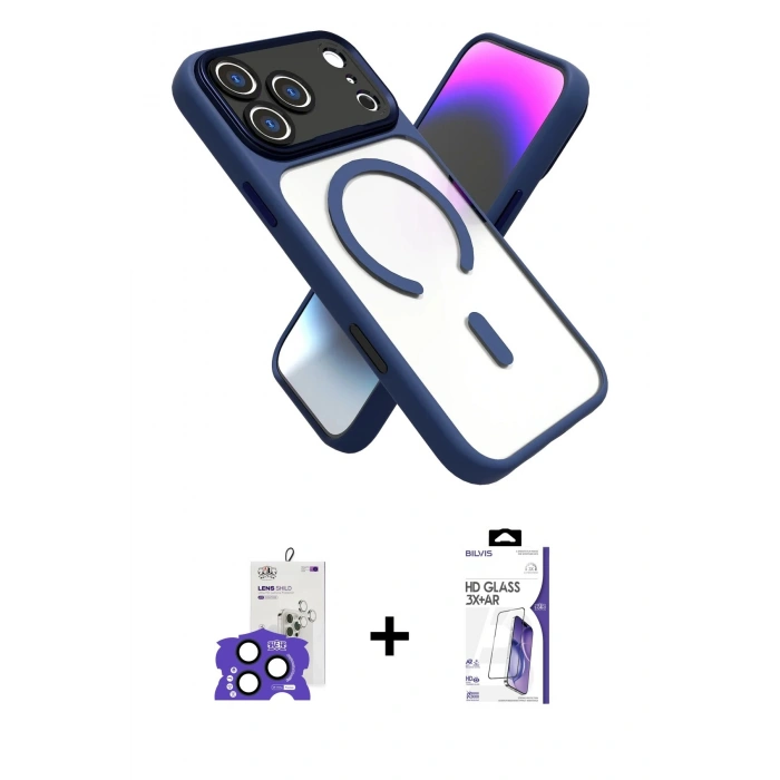 MARSİLYAN™- iPhone 17 Pro Max Kılıf Nova Yansıma Serisi - Siyah Bilvis 3X AR HD Cam Ekran Koruyucu + Bilvis Titan Kamera Lens - LT