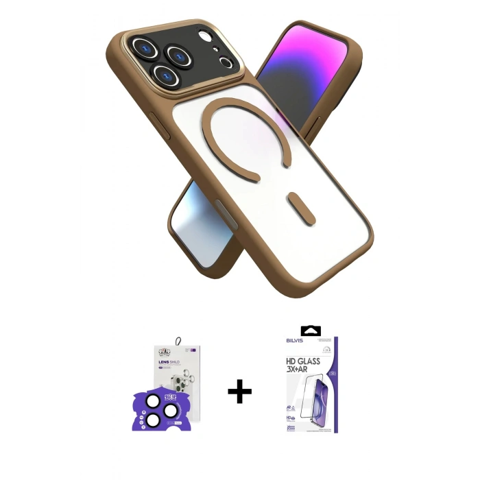 MARSİLYAN™- iPhone 17 Pro Max Kılıf Nova Yansıma Serisi - Siyah Bilvis 3X AR HD Cam Ekran Koruyucu + Bilvis Titan Kamera Lens - LT