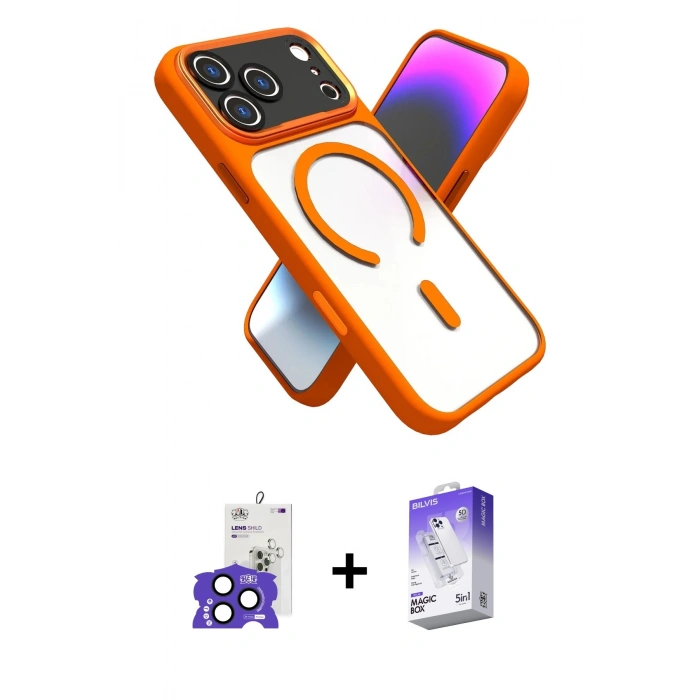 MARSİLYAN™- iPhone 17 Pro Max Kılıf Nova Yansıma Serisi - Siyah Bilvis 5in1 3D Magic Cam Ekran Koruyucu + Bilvis Titan Kamera Lens - LT