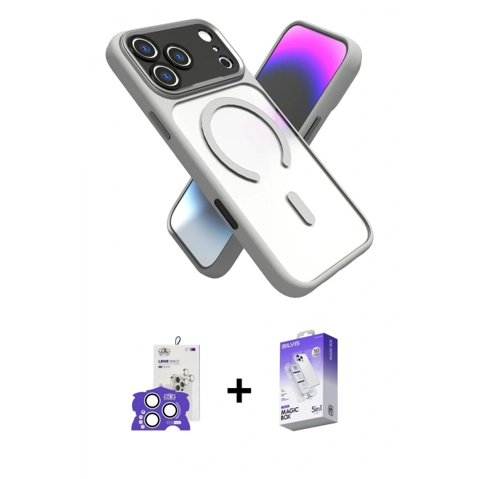 MARSİLYAN™- iPhone 17 Pro Max Kılıf Nova Yansıma Serisi - Siyah Bilvis 5in1 3D Magic Cam Ekran Koruyucu + Bilvis Titan Kamera Lens - GS