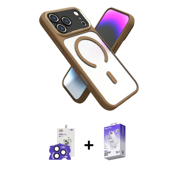 MARSİLYAN™- iPhone 17 Pro Max Kılıf Nova Yansıma Serisi - Siyah Bilvis 5in1 3D Magic Cam Ekran Koruyucu + Bilvis Titan Kamera Lens - LT