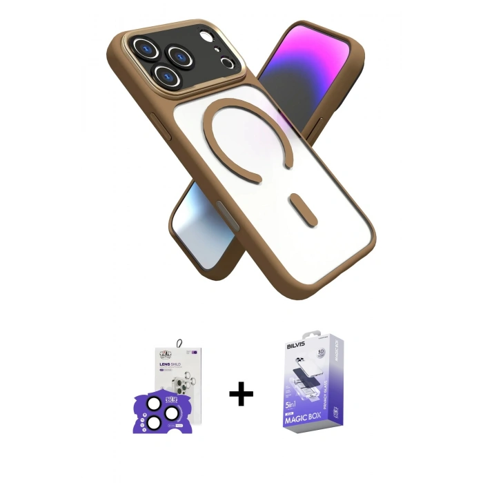 MARSİLYAN™- iPhone 17 Pro Max Kılıf Nova Yansıma Serisi - Siyah Bilvis 5in1 5D Magic Hayalet Cam Ekran Koruyucu + Bilvis Titan Kamera Lens - LT