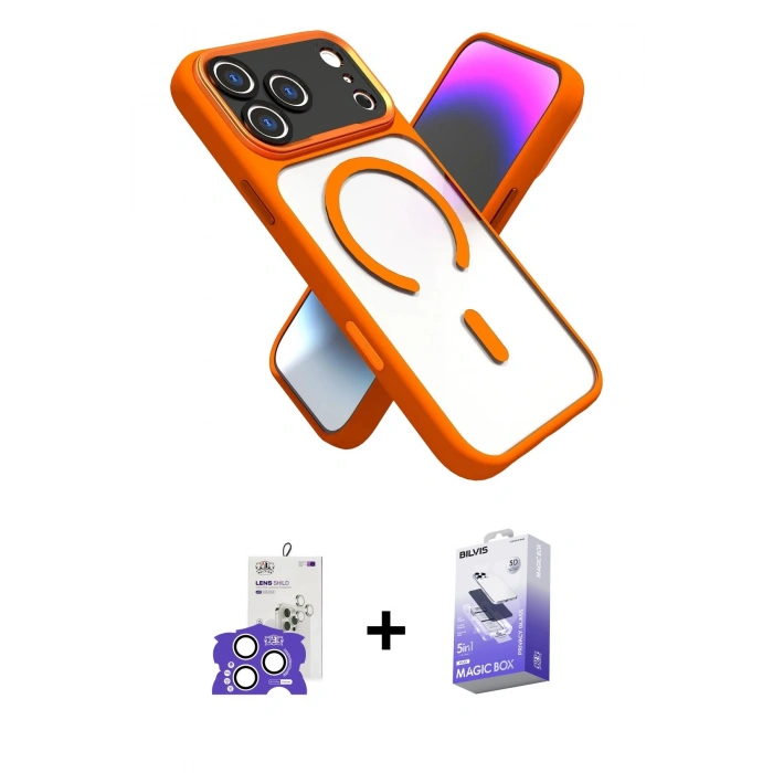 MARSİLYAN™- iPhone 17 Pro Max Kılıf Nova Yansıma Serisi - Siyah Bilvis 5in1 5D Magic Hayalet Cam Ekran Koruyucu + Bilvis Titan Kamera Lens - GS