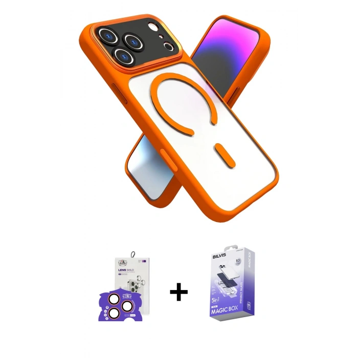 MARSİLYAN™- iPhone 17 Pro Max Kılıf Nova Yansıma Serisi - Siyah Bilvis 5in1 5D Magic Hayalet Cam Ekran Koruyucu + Bilvis Titan Kamera Lens - TU