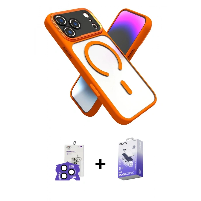 MARSİLYAN™- iPhone 17 Pro Max Kılıf Nova Yansıma Serisi - Siyah Bilvis 5in1 5D Magic Hayalet Cam Ekran Koruyucu + Bilvis Titan Kamera Lens - LT