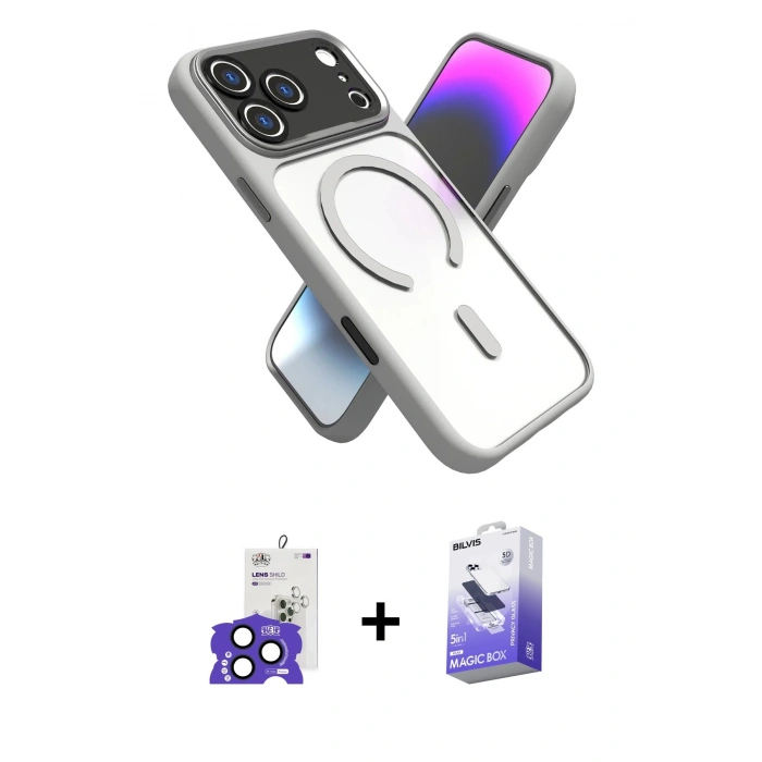 MARSİLYAN™- iPhone 17 Pro Max Kılıf Nova Yansıma Serisi - Siyah Bilvis 5in1 5D Magic Hayalet Cam Ekran Koruyucu + Bilvis Titan Kamera Lens - LT
