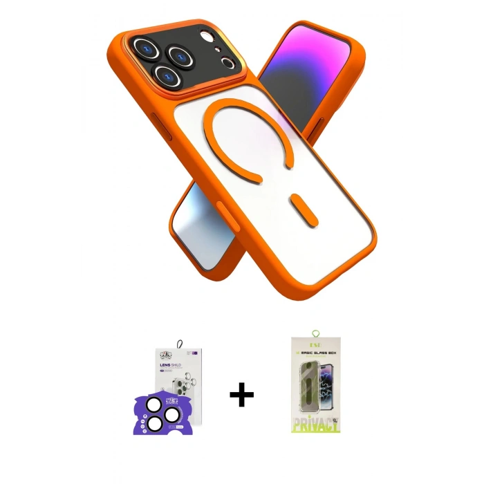 MARSİLYAN™- iPhone 17 Pro Max Kılıf Nova Yansıma Serisi - Siyah Joko Magic 5D Hayalet Cam + Natural Grey Bilvis Titan Kamera Lens