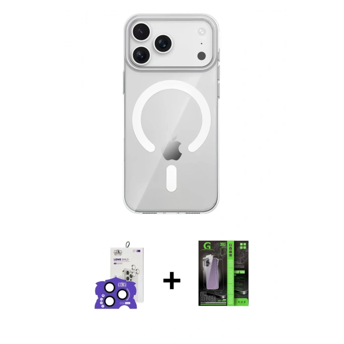 MARSİLYAN™- iPhone 17 Pro Max Kılıf Pusula Form Özel Seri - Şeffaf 360 Full Body Arka Koruyucu + Bilvis Titan Kamera Lens - LT