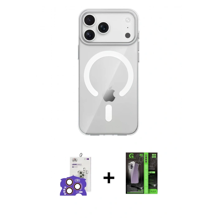 MARSİLYAN™- iPhone 17 Pro Max Kılıf Pusula Form Özel Seri - Şeffaf 360 Full Body Arka Koruyucu + Bilvis Titan Kamera Lens - TU