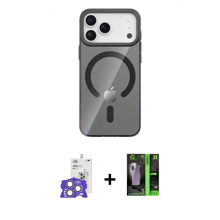 MARSİLYAN™- iPhone 17 Pro Max Kılıf Pusula Form Özel Seri - Şeffaf 360 Full Body Arka Koruyucu + Bilvis Titan Kamera Lens - GS