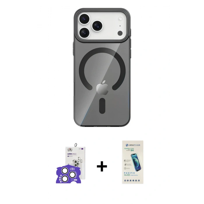 MARSİLYAN™- iPhone 17 Pro Max Kılıf Pusula Form Özel Seri - Şeffaf Pasifik Cam Ekran Koruyucu + Bilvis Titan Kamera Lens - GS