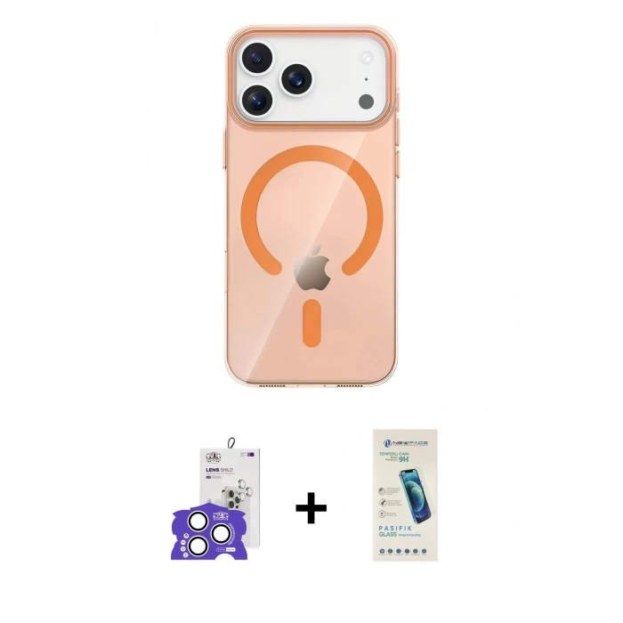 MARSİLYAN™- iPhone 17 Pro Max Kılıf Pusula Form Özel Seri - Şeffaf Pasifik Cam Ekran Koruyucu + Bilvis Titan Kamera Lens - GS