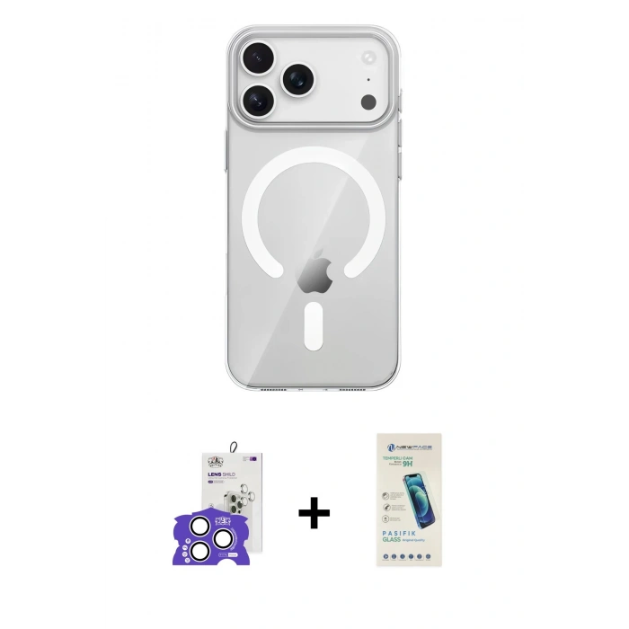 MARSİLYAN™- iPhone 17 Pro Max Kılıf Pusula Form Özel Seri - Şeffaf Pasifik Cam Ekran Koruyucu + Bilvis Titan Kamera Lens - GS