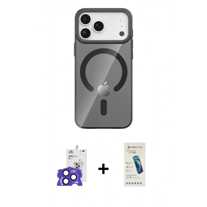 MARSİLYAN™- iPhone 17 Pro Max Kılıf Pusula Form Özel Seri - Şeffaf Pasifik Cam Ekran Koruyucu + Bilvis Titan Kamera Lens - LT