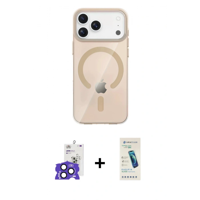 MARSİLYAN™- iPhone 17 Pro Max Kılıf Pusula Form Özel Seri - Şeffaf Pasifik Cam Ekran Koruyucu + Bilvis Titan Kamera Lens - LT