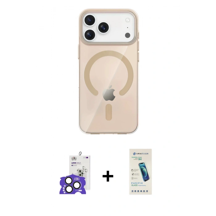 MARSİLYAN™- iPhone 17 Pro Max Kılıf Pusula Form Özel Seri - Şeffaf Pasifik Cam Ekran Koruyucu + Bilvis Titan Kamera Lens - NLGY