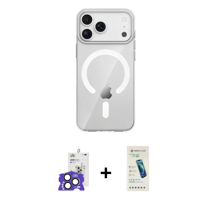 MARSİLYAN™- iPhone 17 Pro Max Kılıf Pusula Form Özel Seri - Şeffaf Pasifik Cam Ekran Koruyucu + Bilvis Titan Kamera Lens - NLGY