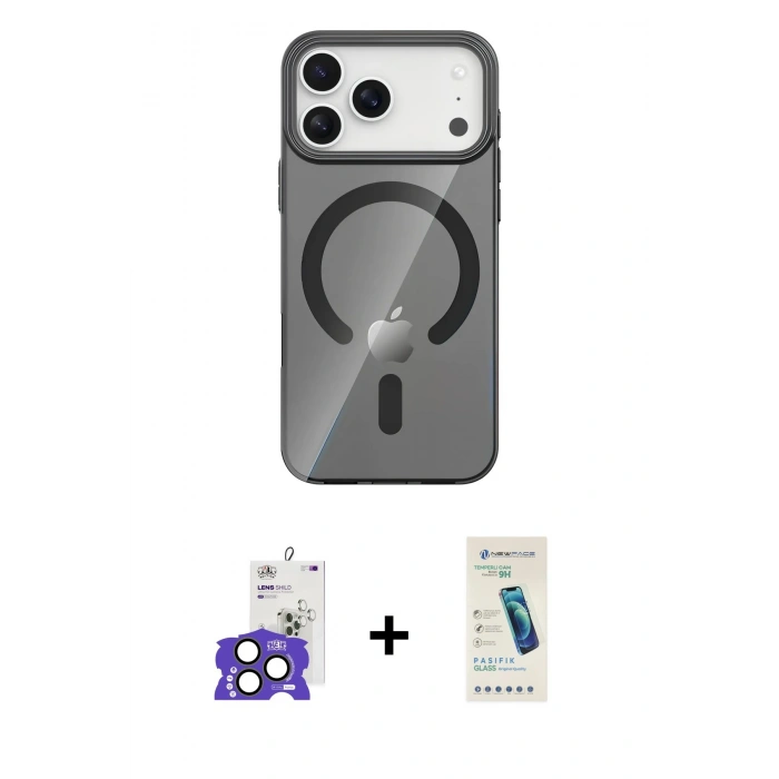 MARSİLYAN™- iPhone 17 Pro Max Kılıf Pusula Form Özel Seri - Şeffaf Pasifik Cam Ekran Koruyucu + Bilvis Titan Kamera Lens - NLGY