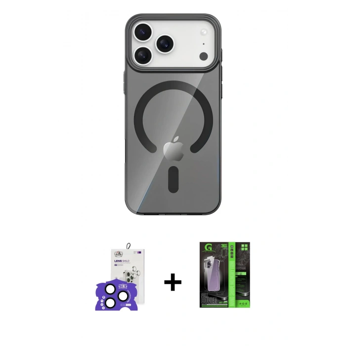 MARSİLYAN™- iPhone 17 Pro Max Kılıf Pusula Form Özel Seri - Siyah 360 Mat Full Body Arka Koruyucu + Bilvis Titan Kamera Lens - LT