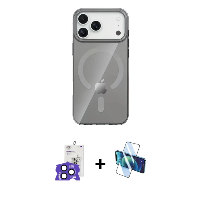 MARSİLYAN™- iPhone 17 Pro Max Kılıf Pusula Form Özel Seri - Siyah 3D Antistatik Cam Ekran Koruyucu + Bilvis Titan Kamera Lens - LT
