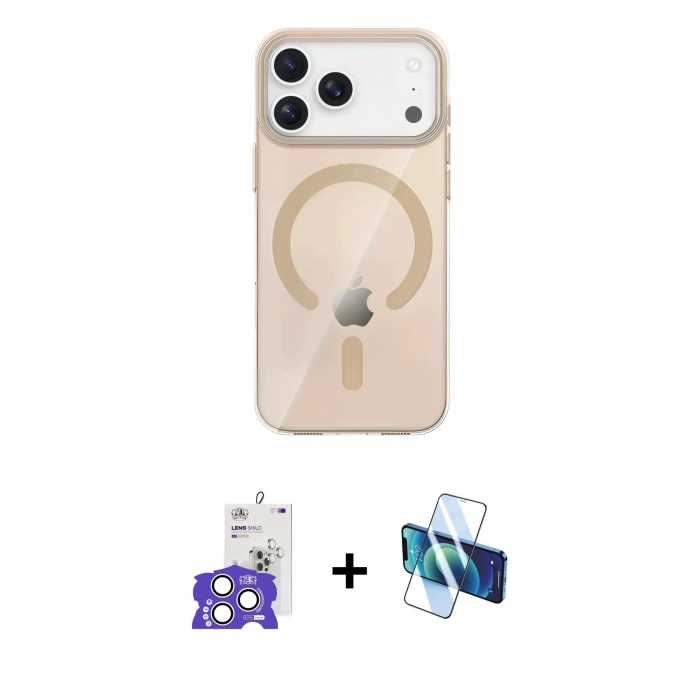 MARSİLYAN™- iPhone 17 Pro Max Kılıf Pusula Form Özel Seri - Siyah 3D Antistatik Cam Ekran Koruyucu + Bilvis Titan Kamera Lens - GS