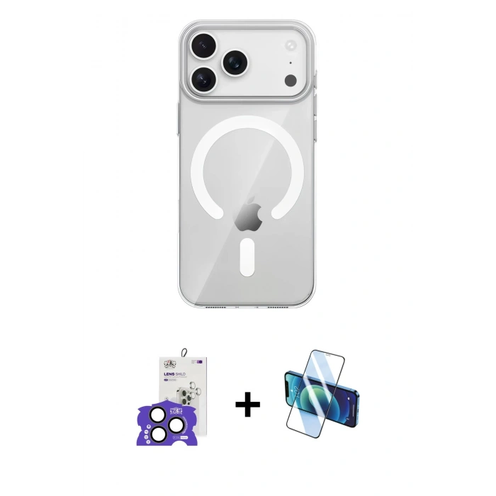 MARSİLYAN™- iPhone 17 Pro Max Kılıf Pusula Form Özel Seri - Siyah 3D Antistatik Cam Ekran Koruyucu + Bilvis Titan Kamera Lens - NLGY
