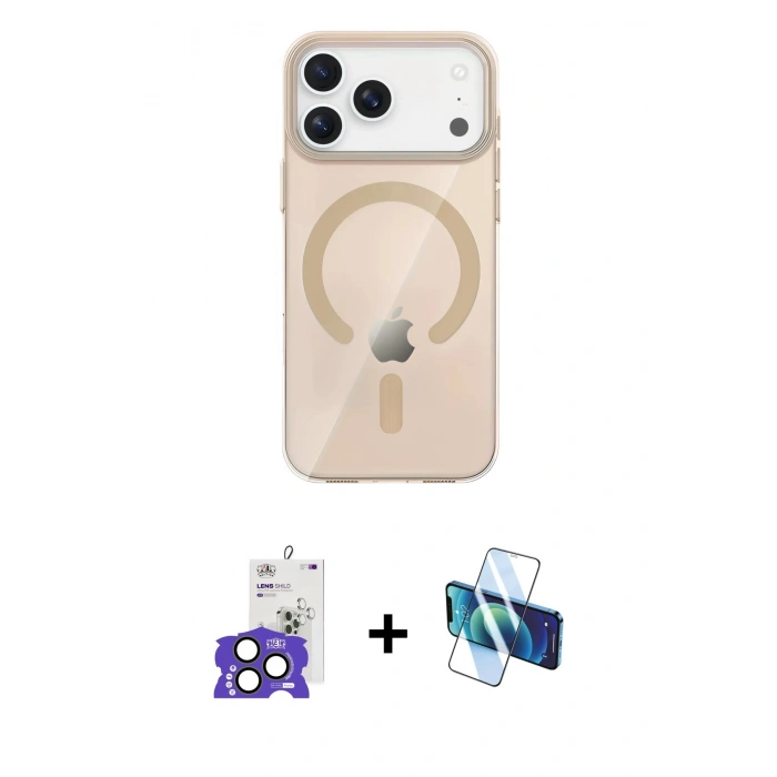 MARSİLYAN™- iPhone 17 Pro Max Kılıf Pusula Form Özel Seri - Siyah 3D Antistatik Cam Ekran Koruyucu + Bilvis Titan Kamera Lens - NLGY
