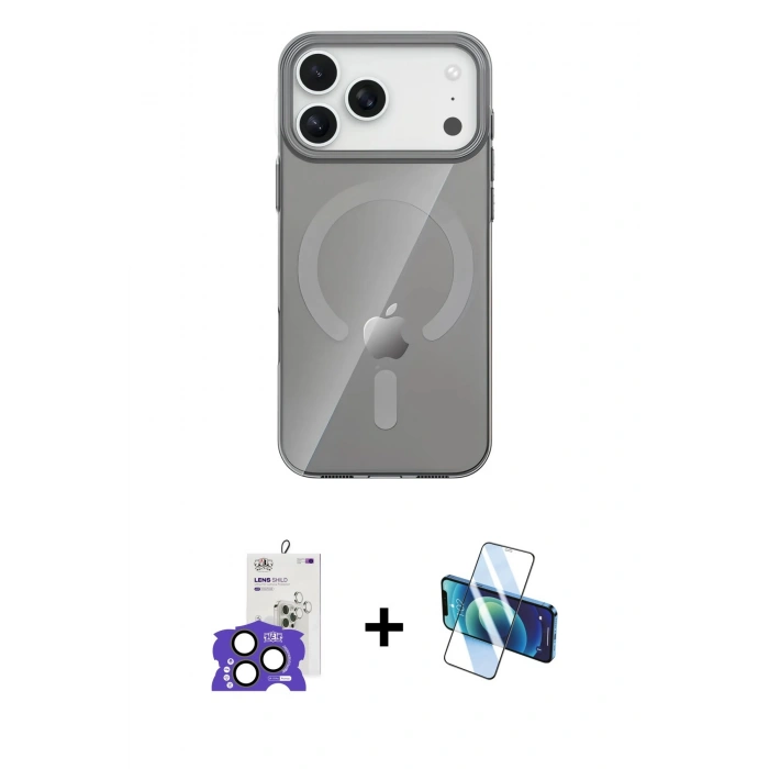 MARSİLYAN™- iPhone 17 Pro Max Kılıf Pusula Form Özel Seri - Siyah 3D Antistatik Cam Ekran Koruyucu + Bilvis Titan Kamera Lens - NLGY