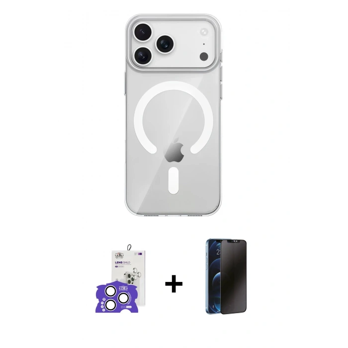 MARSİLYAN™- iPhone 17 Pro Max Kılıf Pusula Form Özel Seri - Siyah 3D Antistatik Hayalet Cam Ekran Koruyucu + Bilvis Titan Kamera Lens - GS