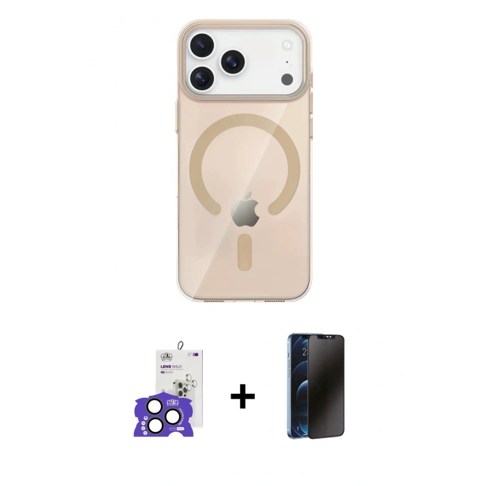 MARSİLYAN™- iPhone 17 Pro Max Kılıf Pusula Form Özel Seri - Siyah 3D Antistatik Hayalet Cam Ekran Koruyucu + Bilvis Titan Kamera Lens - NLGY