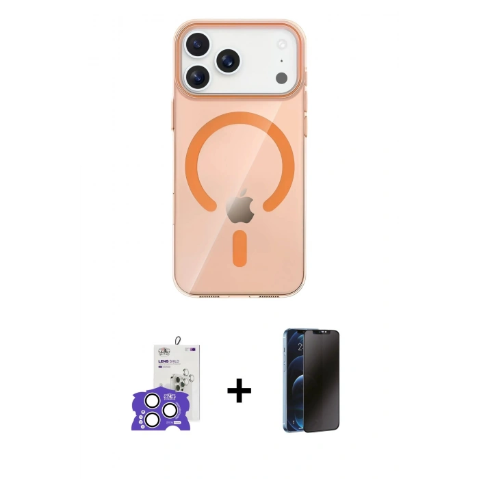 MARSİLYAN™- iPhone 17 Pro Max Kılıf Pusula Form Özel Seri - Siyah 3D Antistatik Hayalet Cam Ekran Koruyucu + Bilvis Titan Kamera Lens - GS