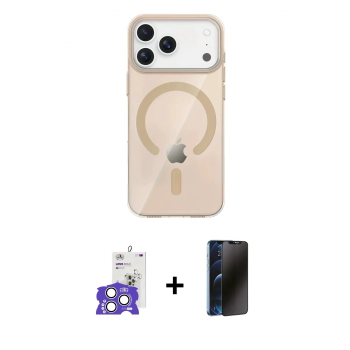 MARSİLYAN™- iPhone 17 Pro Max Kılıf Pusula Form Özel Seri - Siyah 3D Antistatik Hayalet Cam Ekran Koruyucu + Bilvis Titan Kamera Lens - GS