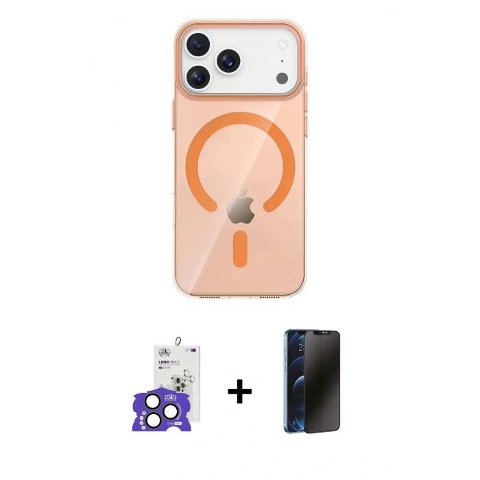 MARSİLYAN™- iPhone 17 Pro Max Kılıf Pusula Form Özel Seri - Siyah 3D Antistatik Hayalet Cam Ekran Koruyucu + Bilvis Titan Kamera Lens - NLGY