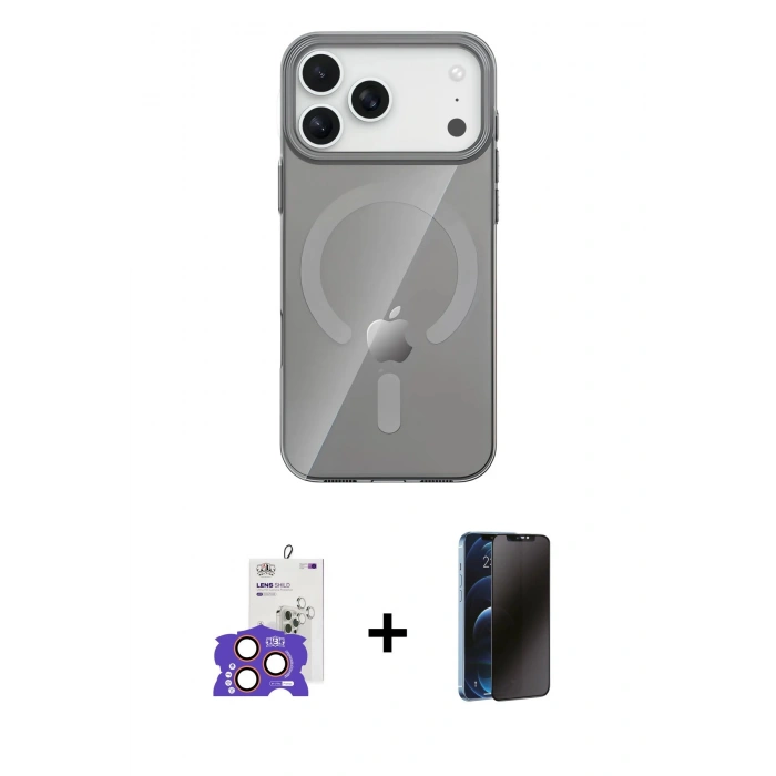 MARSİLYAN™- iPhone 17 Pro Max Kılıf Pusula Form Özel Seri - Siyah 3D Antistatik Hayalet Cam Ekran Koruyucu + Bilvis Titan Kamera Lens - TU