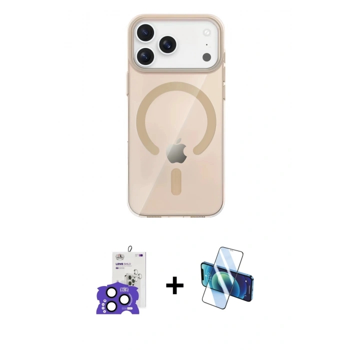 MARSİLYAN™- iPhone 17 Pro Max Kılıf Pusula Form Özel Seri - Siyah 3D Antistatik Seramik Nano Ekran Koruyucu + Bilvis Titan Kamera Lens - LT