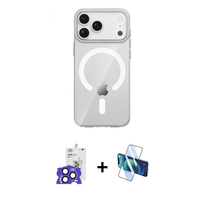 MARSİLYAN™- iPhone 17 Pro Max Kılıf Pusula Form Özel Seri - Siyah 3D Antistatik Seramik Nano Ekran Koruyucu + Bilvis Titan Kamera Lens - LT