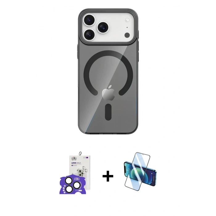 MARSİLYAN™- iPhone 17 Pro Max Kılıf Pusula Form Özel Seri - Siyah 3D Antistatik Seramik Nano Ekran Koruyucu + Bilvis Titan Kamera Lens - NLGY