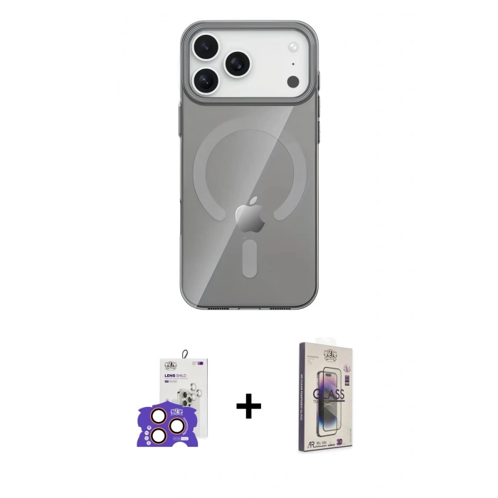 MARSİLYAN™- iPhone 17 Pro Max Kılıf Pusula Form Özel Seri - Siyah Bilvis 3D Cam Ekran Koruyucu + Bilvis Titan Kamera Lens - TU
