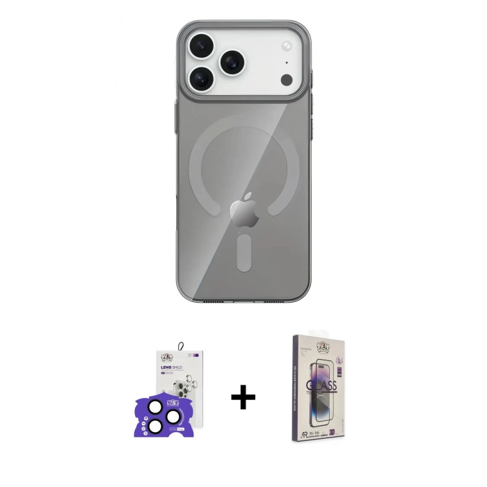 MARSİLYAN™- iPhone 17 Pro Max Kılıf Pusula Form Özel Seri - Siyah Bilvis 3D Cam Ekran Koruyucu + Bilvis Titan Kamera Lens - LT