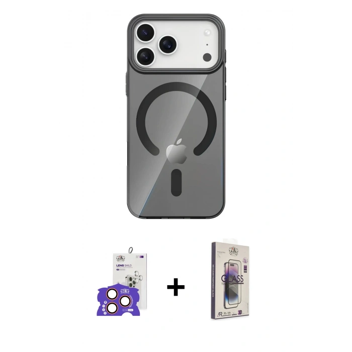 MARSİLYAN™- iPhone 17 Pro Max Kılıf Pusula Form Özel Seri - Siyah Bilvis 3D Cam Ekran Koruyucu + Bilvis Titan Kamera Lens - TU