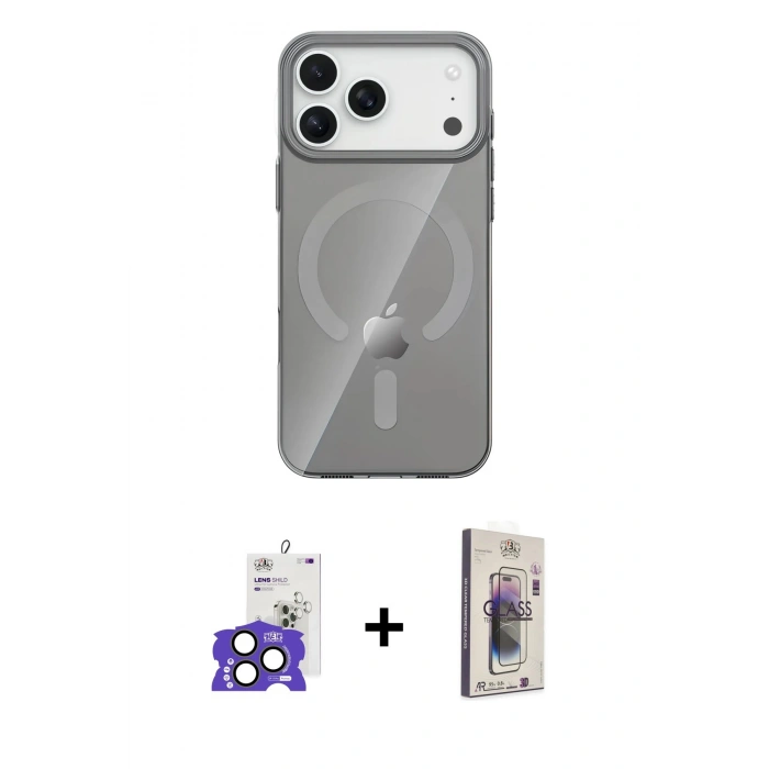 MARSİLYAN™- iPhone 17 Pro Max Kılıf Pusula Form Özel Seri - Siyah Bilvis 3D Cam Ekran Koruyucu + Bilvis Titan Kamera Lens - NLGY