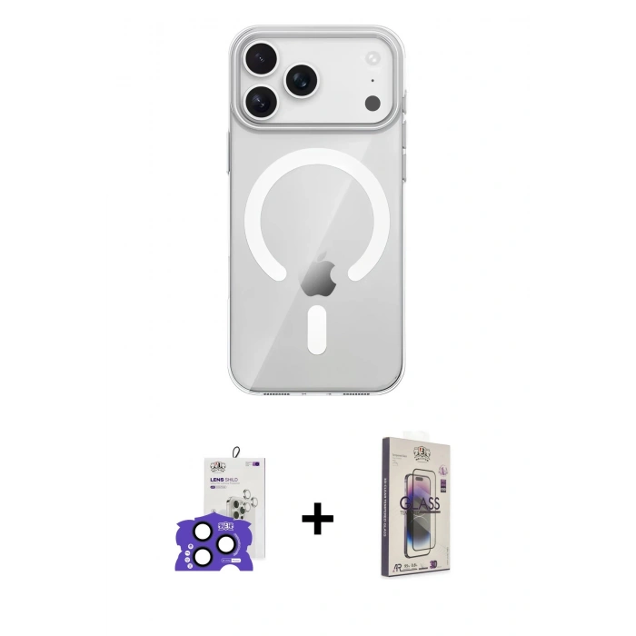 MARSİLYAN™- iPhone 17 Pro Max Kılıf Pusula Form Özel Seri - Siyah Bilvis 3D Cam Ekran Koruyucu + Bilvis Titan Kamera Lens - LT