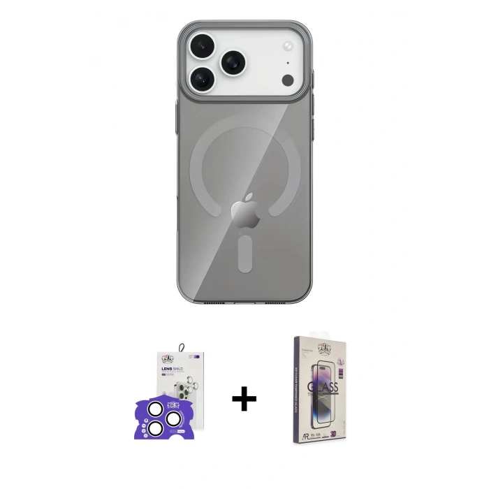 MARSİLYAN™- iPhone 17 Pro Max Kılıf Pusula Form Özel Seri - Siyah Bilvis 3D Cam Ekran Koruyucu + Gümüş Bilvis Titan Kamera Lens